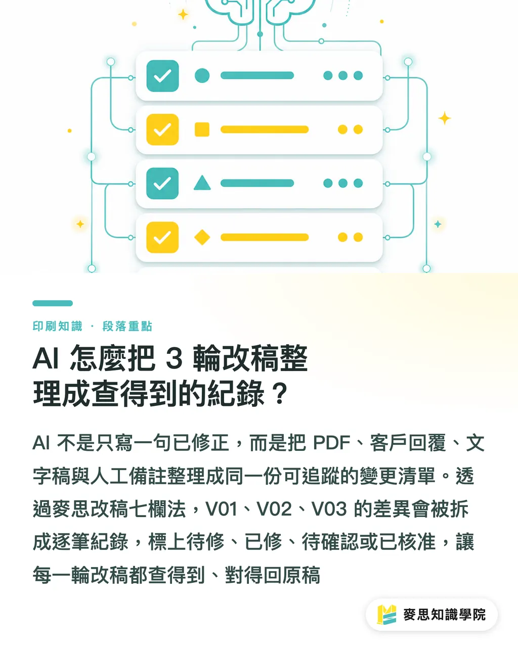 AI 怎麼把 3 輪改稿整理成查得到的紀錄?|AI如何管住印刷改稿紀錄 段落重點