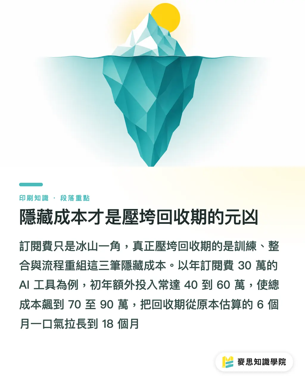 隱藏成本才是壓垮回收期的元凶|導入 AI 真的省錢嗎?印刷廠的成本模型與投資報酬拆解 段落重點