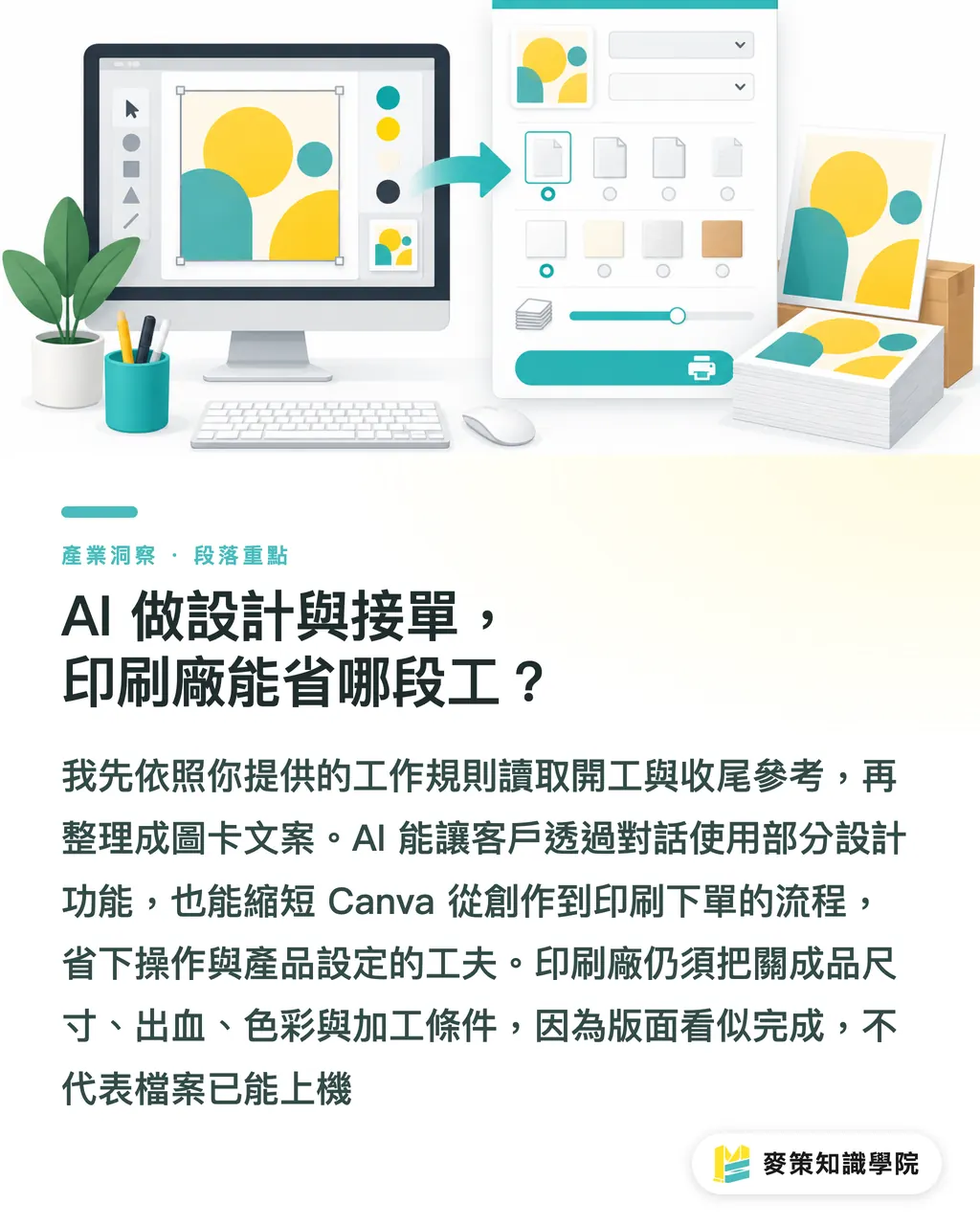 AI 做設計與接單,印刷廠能省哪段工?|AI 印刷先落地的 3 個接單環節 段落重點