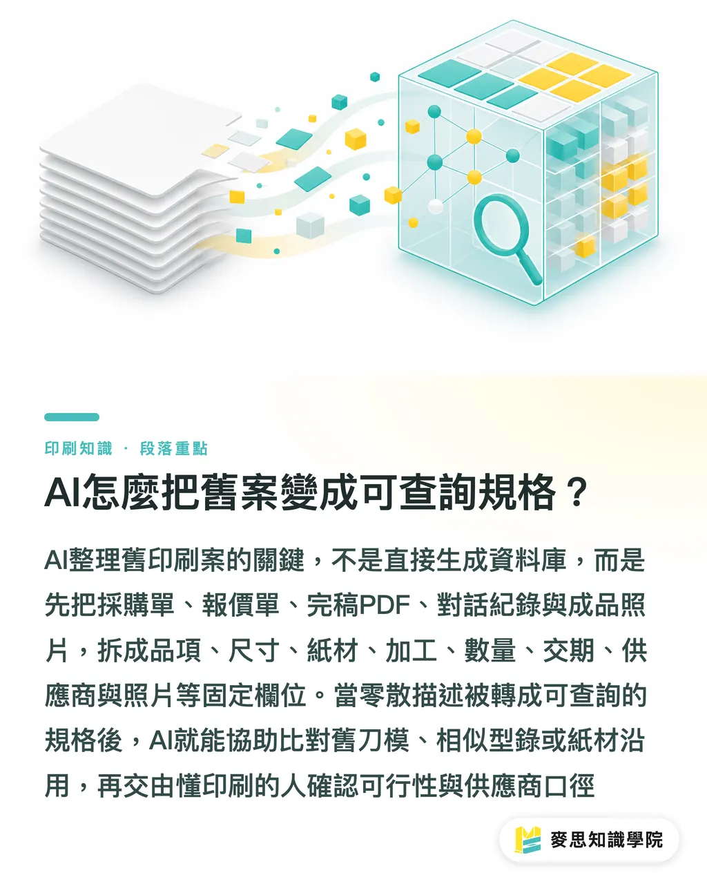 AI怎麼把舊案變成可查詢規格？｜AI建立印刷規格庫實務指南 段落重點