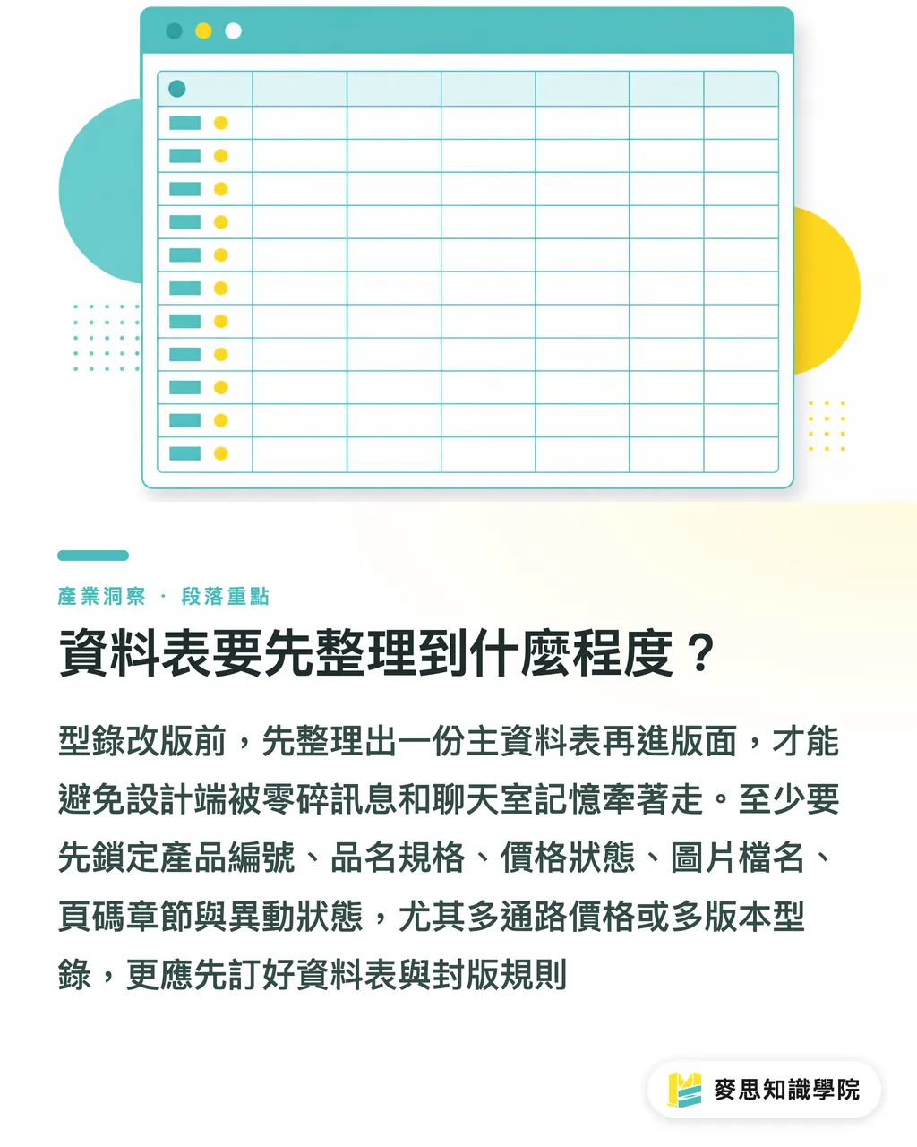 資料表要先整理到什麼程度？｜型錄改版少退稿的現場做法 段落重點