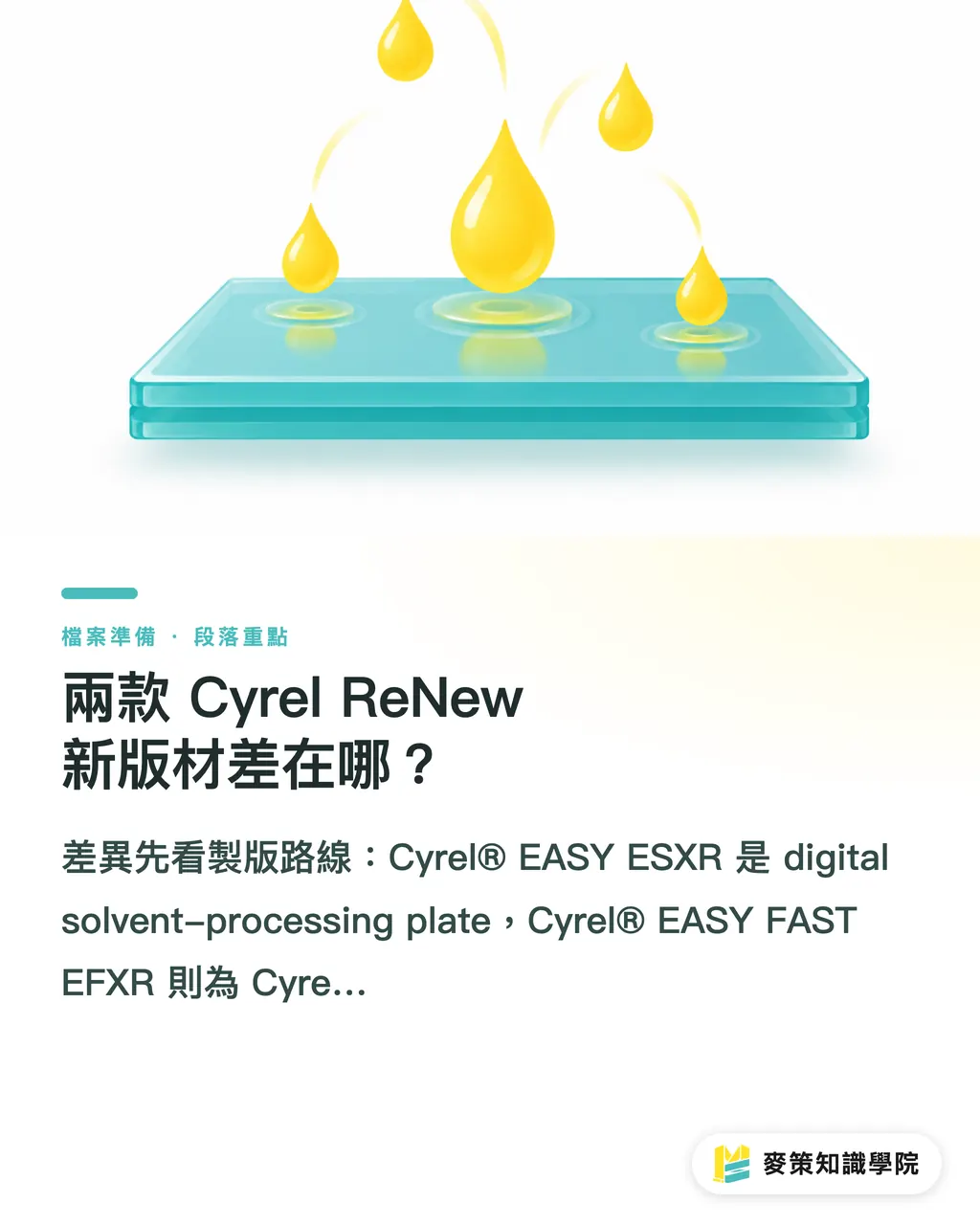 兩款 Cyrel ReNew 新版材差在哪?|Cyrel ReNew 兩款新版材,差在哪 段落重點