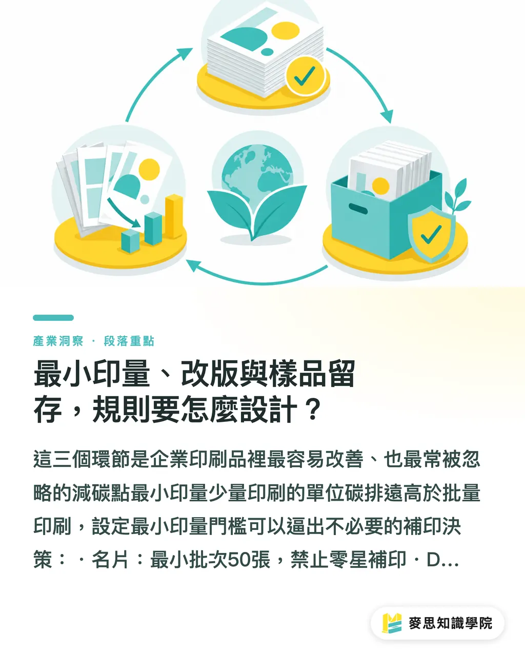最小印量、改版與樣品留存,規則要怎麼設計?|企業印刷品ESG規範怎麼訂?從採購到報廢的完整政策框架 段落重點