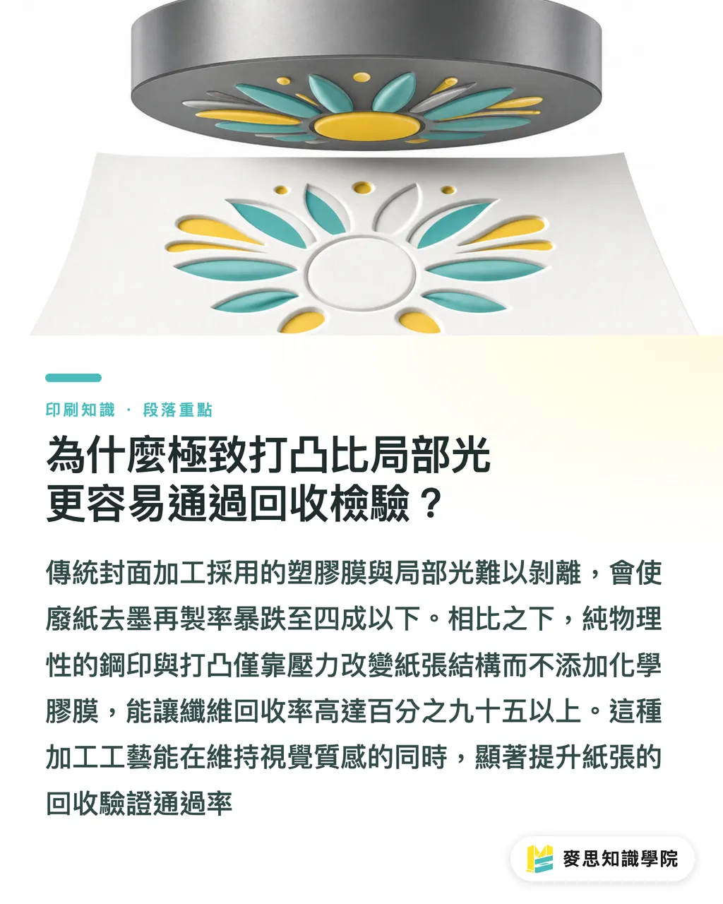 為什麼極致打凸比局部光更容易通過回收檢驗？｜企業 ESG 永續報告書印刷指南：紙材選型、減碳加工與避綠洗地雷 段落重點