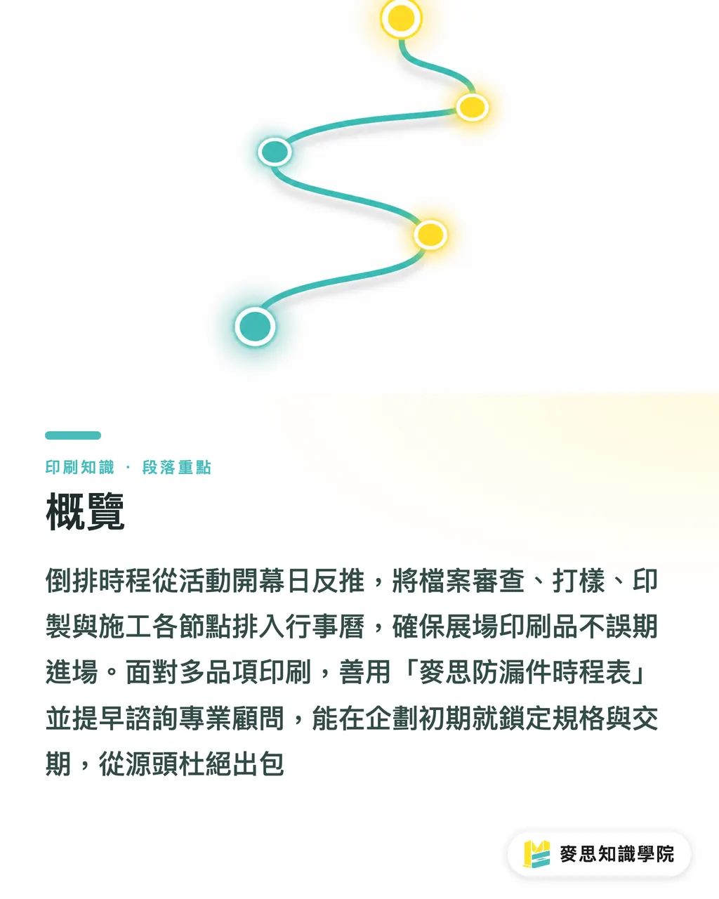 概覽｜展場行銷不延誤：大型活動印刷品倒排時程表與打樣決策 SOP 段落重點