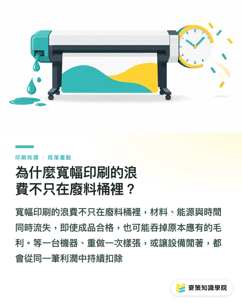 為什麼寬幅印刷的浪費不只在廢料桶裡？｜寬幅印刷別只算墨水：6 個減廢盲點 段落重點
