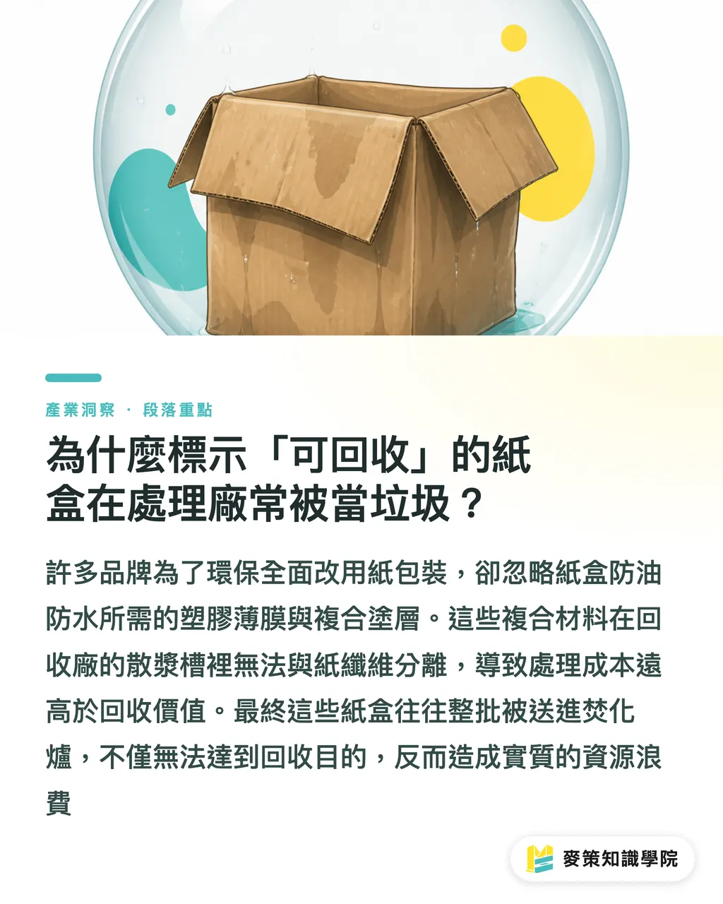 為什麼標示「可回收」的紙盒在處理廠常被當垃圾？｜換紙包裝就環保？忽略在地回收體系，當心陷入漂綠危機 段落重點