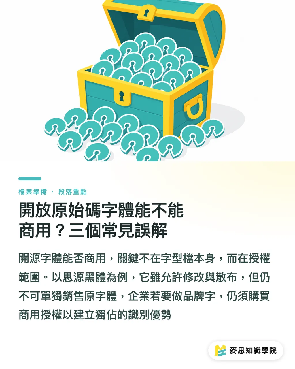 開放原始碼字體能不能商用？三個常見誤解｜字體授權能不能用在印刷品？企業商用授權指南 段落重點
