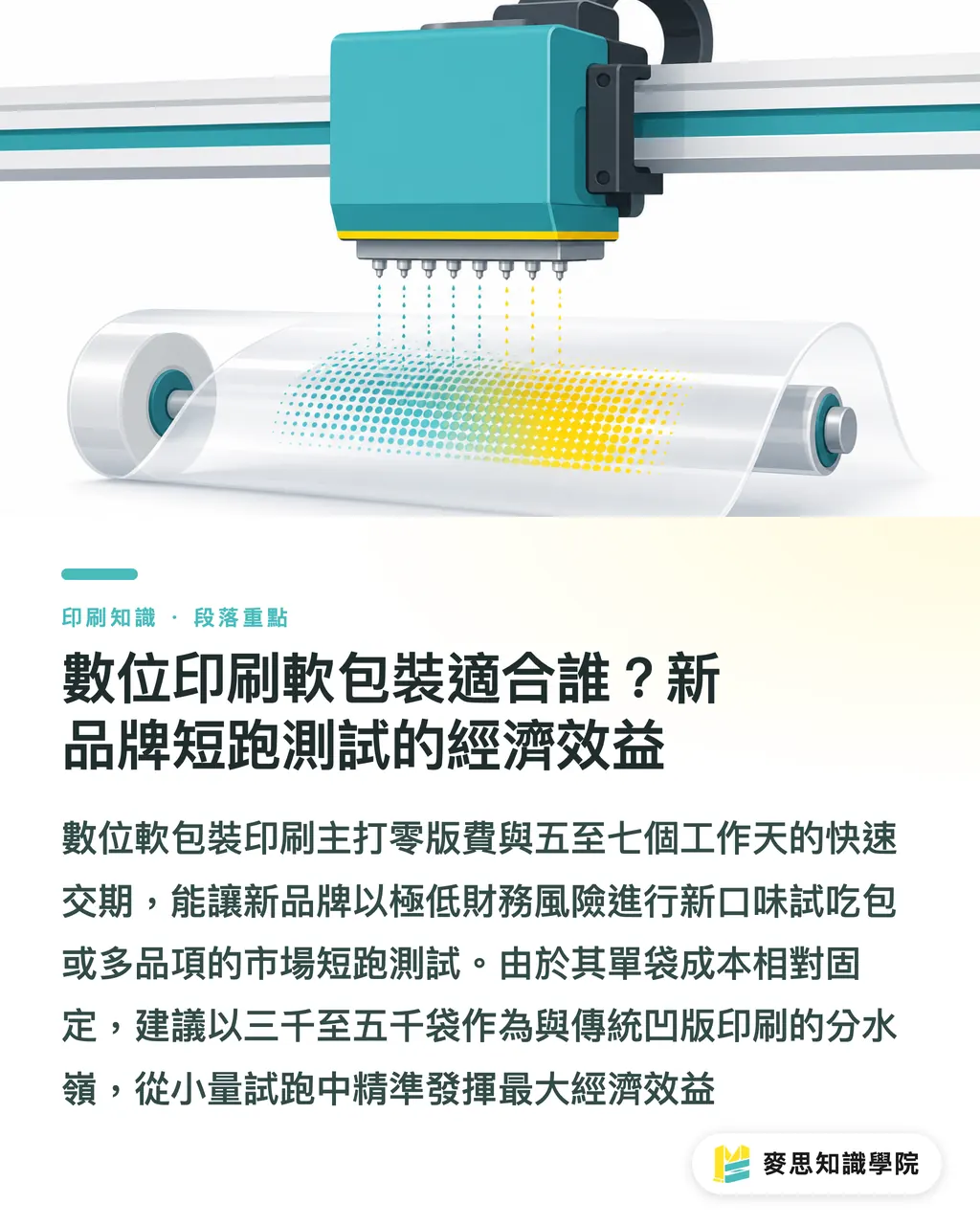 數位印刷軟包裝適合誰?新品牌短跑測試的經濟效益|食品軟包裝袋怎麼印?凹版雕刻版 vs 數位印刷材質與成本評估 段落重點
