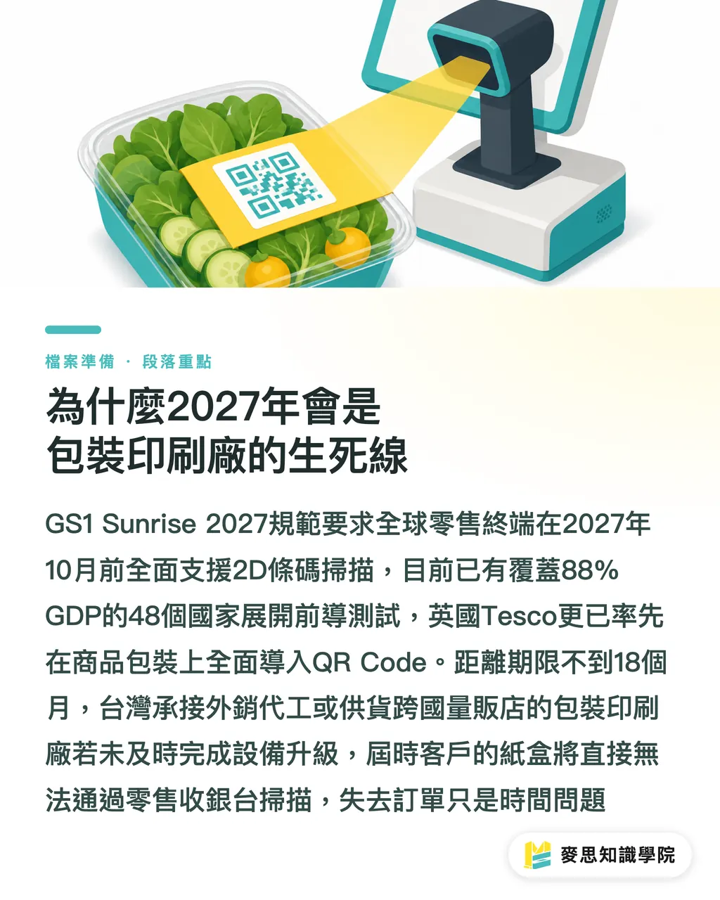 為什麼2027年會是包裝印刷廠的生死線｜2027條碼大限倒數：摺疊紙盒廠的GS1 Sunrise備戰指南 段落重點