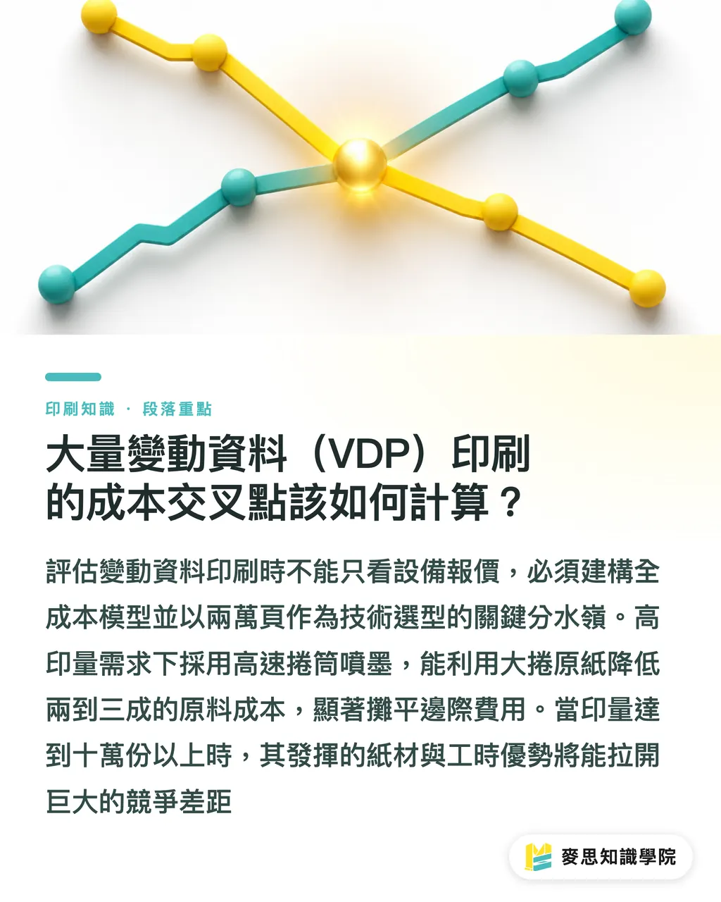 大量變動資料(VDP)印刷的成本交叉點該如何計算?|高速捲筒噴墨 vs 單張數位印刷:大量變動資料印刷品質與成本評估 段落重點