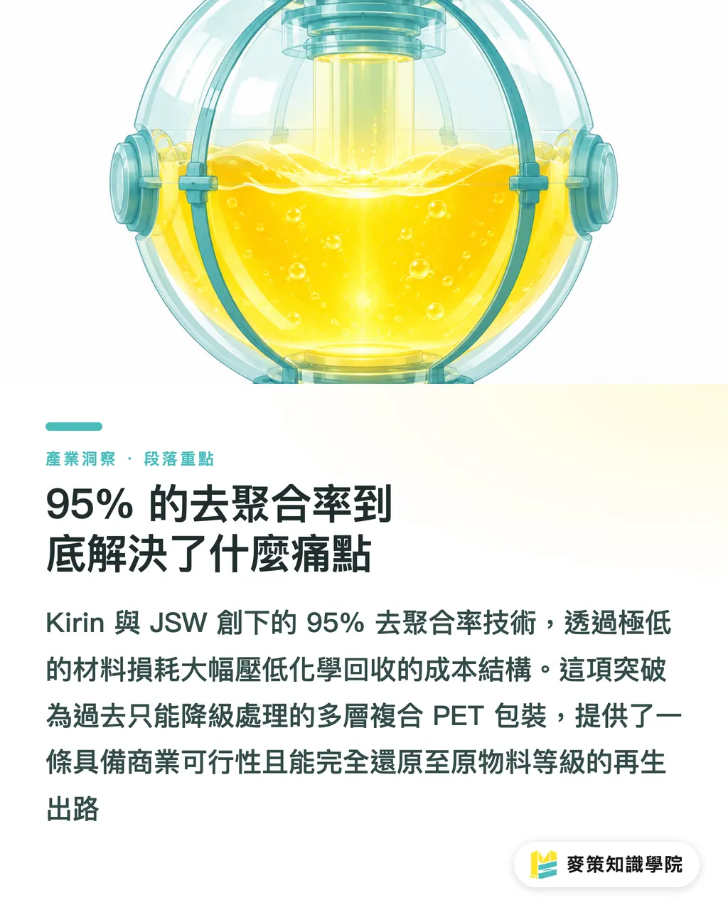 95% 的去聚合率到底解決了什麼痛點|Kirin 突破 95% 去聚合率,PET 化學回收如何解套 PPWR 新規 段落重點