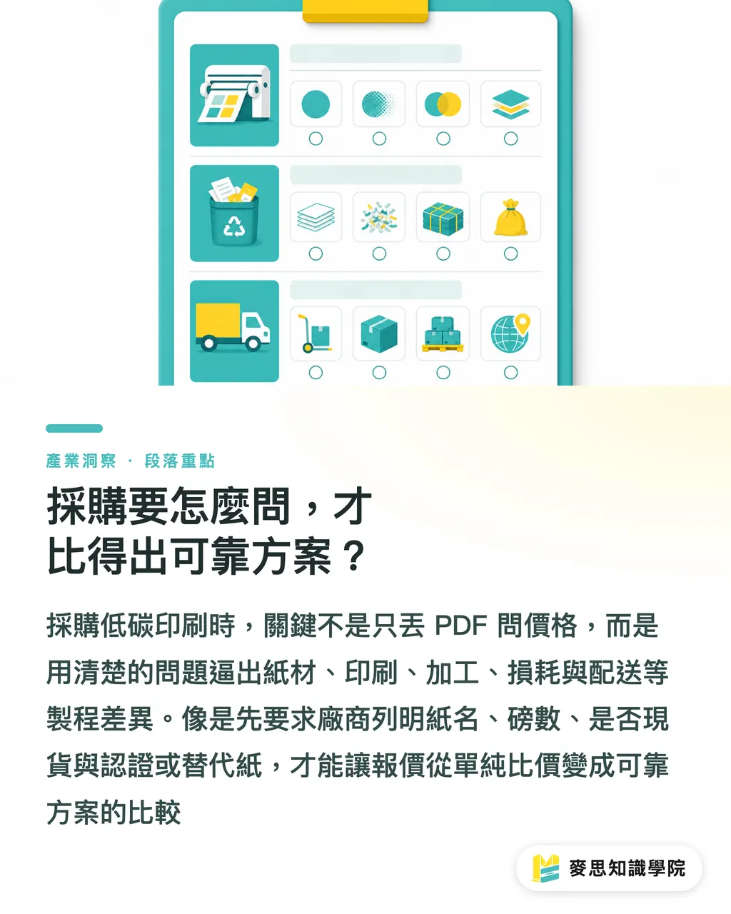 採購要怎麼問，才比得出可靠方案？｜低碳印刷報價看哪幾項 段落重點