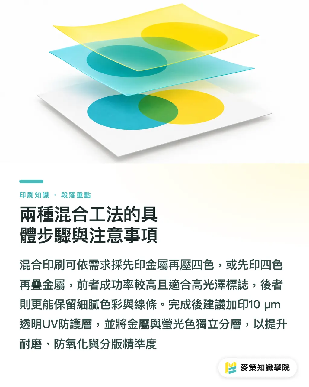 兩種混合工法的具體步驟與注意事項｜金屬墨與螢光墨疊印發灰？平版與網版混合工法全攻略 段落重點