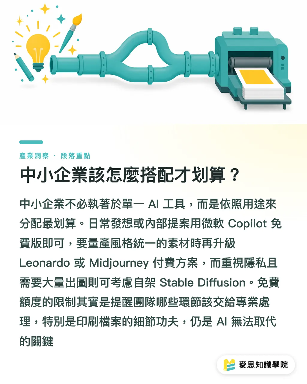 中小企業該怎麼搭配才划算?|怎麼免費用 AI 繪圖?印刷顧問的省錢與避坑指南 段落重點