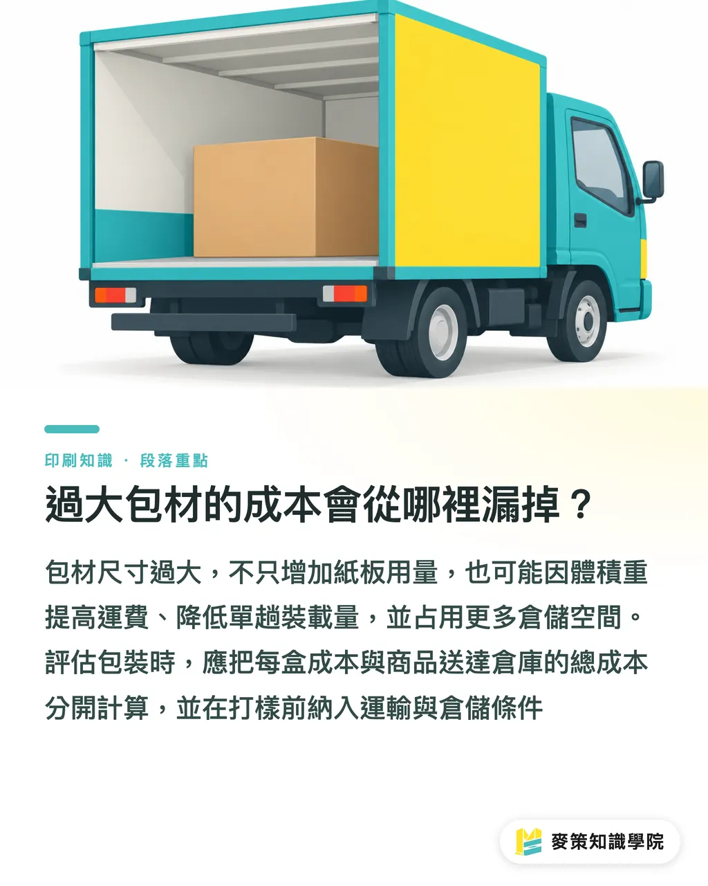 過大包材的成本會從哪裡漏掉？｜包材大一號，倉儲運費與產線都買單 段落重點