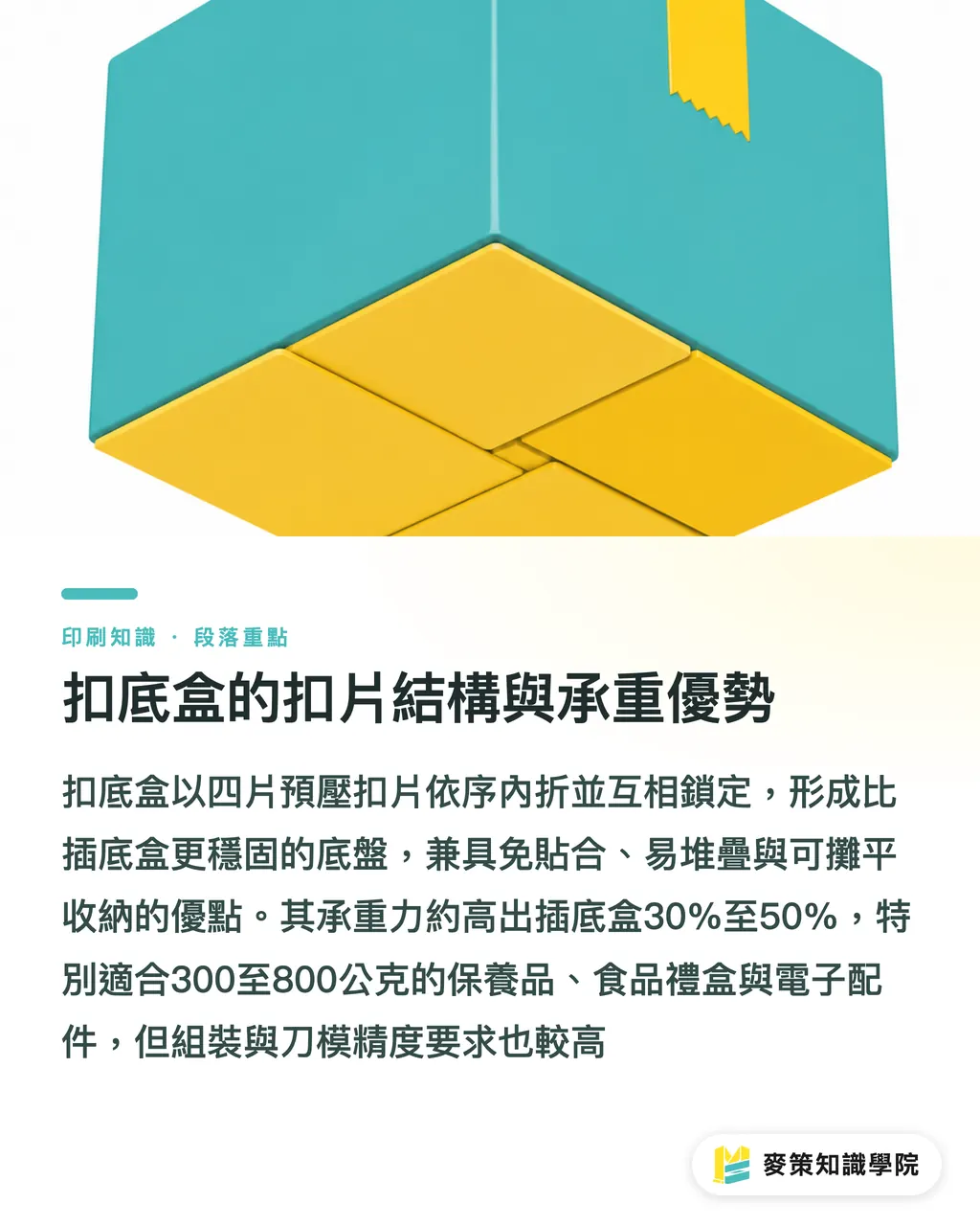 扣底盒的扣片結構與承重優勢｜紙盒折法怎麼選？插底盒、扣底盒、天地蓋組裝成本實算 段落重點