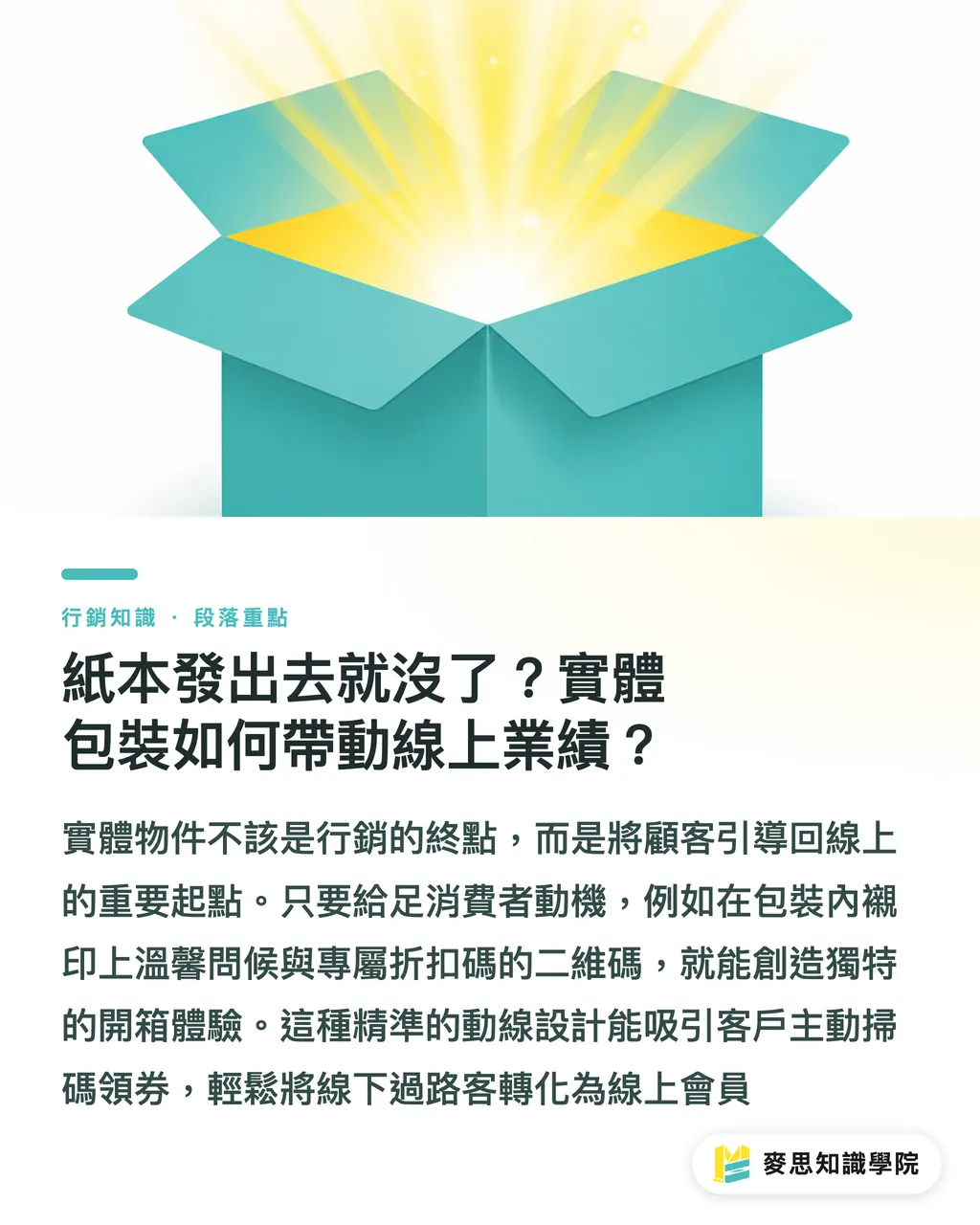 紙本發出去就沒了?實體包裝如何帶動線上業績?|數位時代還需要印實體行銷物嗎?破除演算法迷思的觸點策略 段落重點