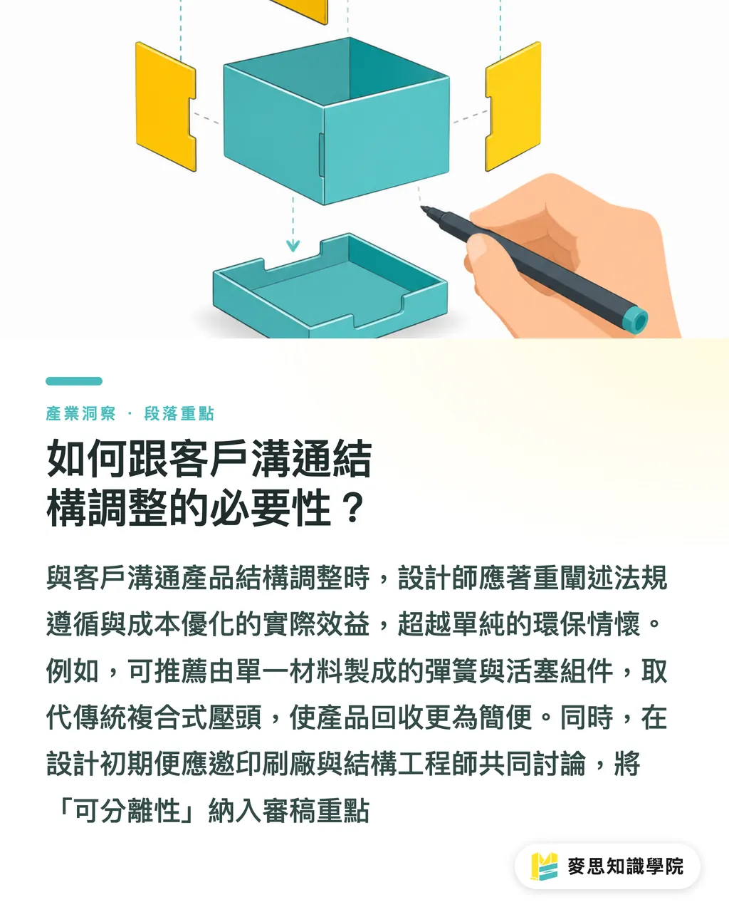 如何跟客戶溝通結構調整的必要性？｜這樣設計丟回收桶也沒用：資深顧問拆解包裝結構的四大地雷 段落重點