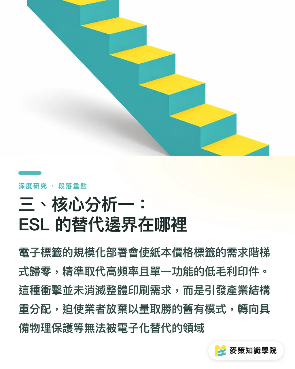 三、核心分析一：ESL 的替代邊界在哪裡｜電子貨架標籤全面部署後，零售標籤印刷的價值重構 段落重點