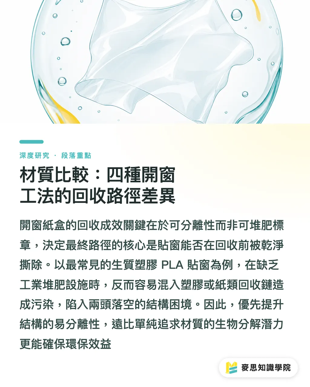 材質比較:四種開窗工法的回收路徑差異|生質塑膠貼窗的回收真相與開窗紙盒的撕除設計 段落重點