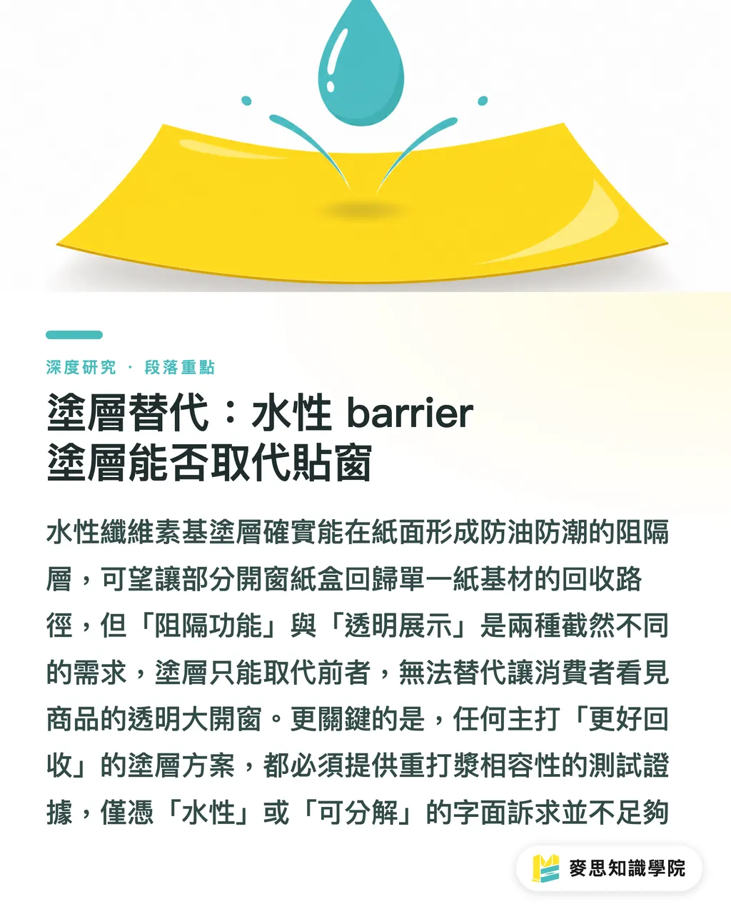塗層替代:水性 barrier 塗層能否取代貼窗|生質塑膠貼窗的回收真相與開窗紙盒的撕除設計 段落重點