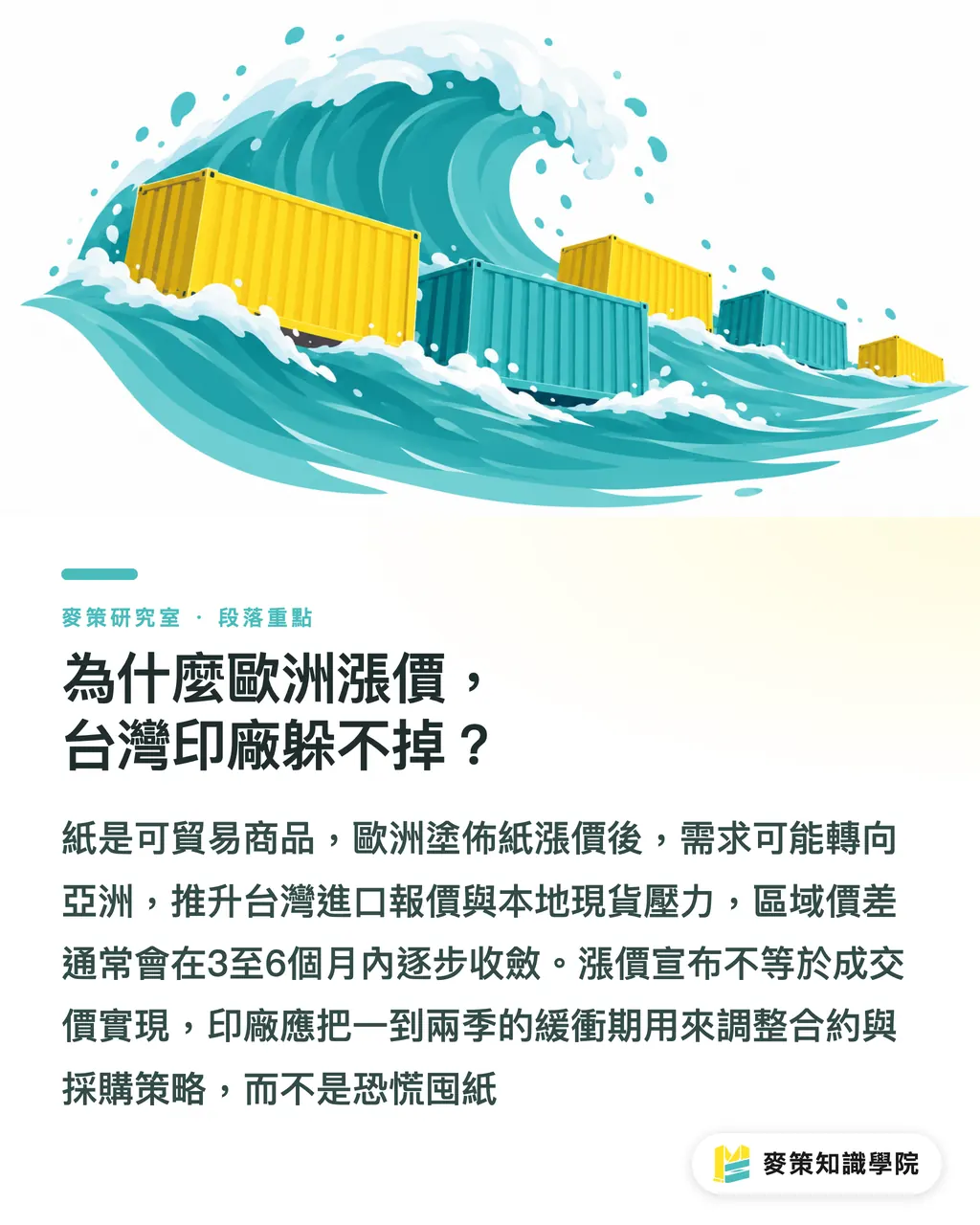 為什麼歐洲漲價,台灣印廠躲不掉?|歐洲紙價又漲一輪,台灣印廠怎麼守住毛利 段落重點