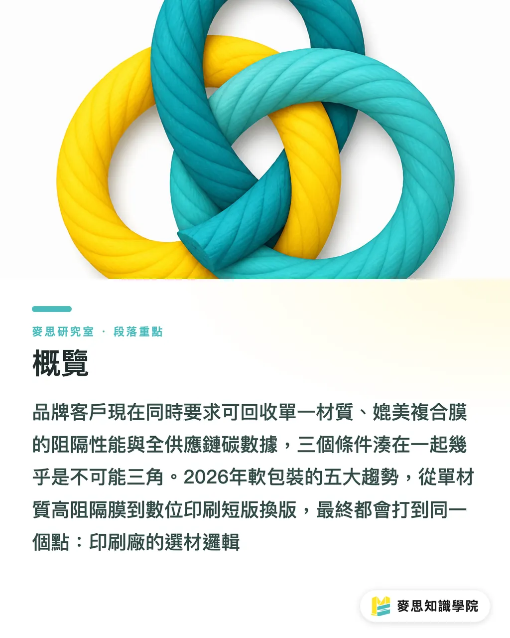 概覽|軟包裝 2026 五大趨勢:從單材質高阻隔到會說話的薄膜 段落重點