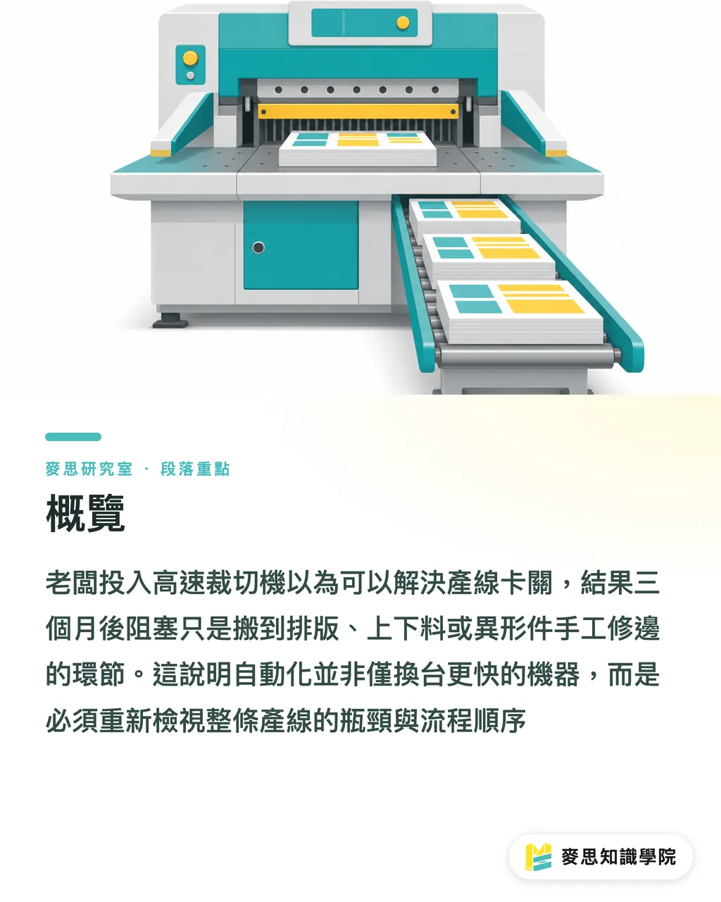 概覽|後加工自動化的真相:你買的不是機器,是一條重算過的產線 段落重點