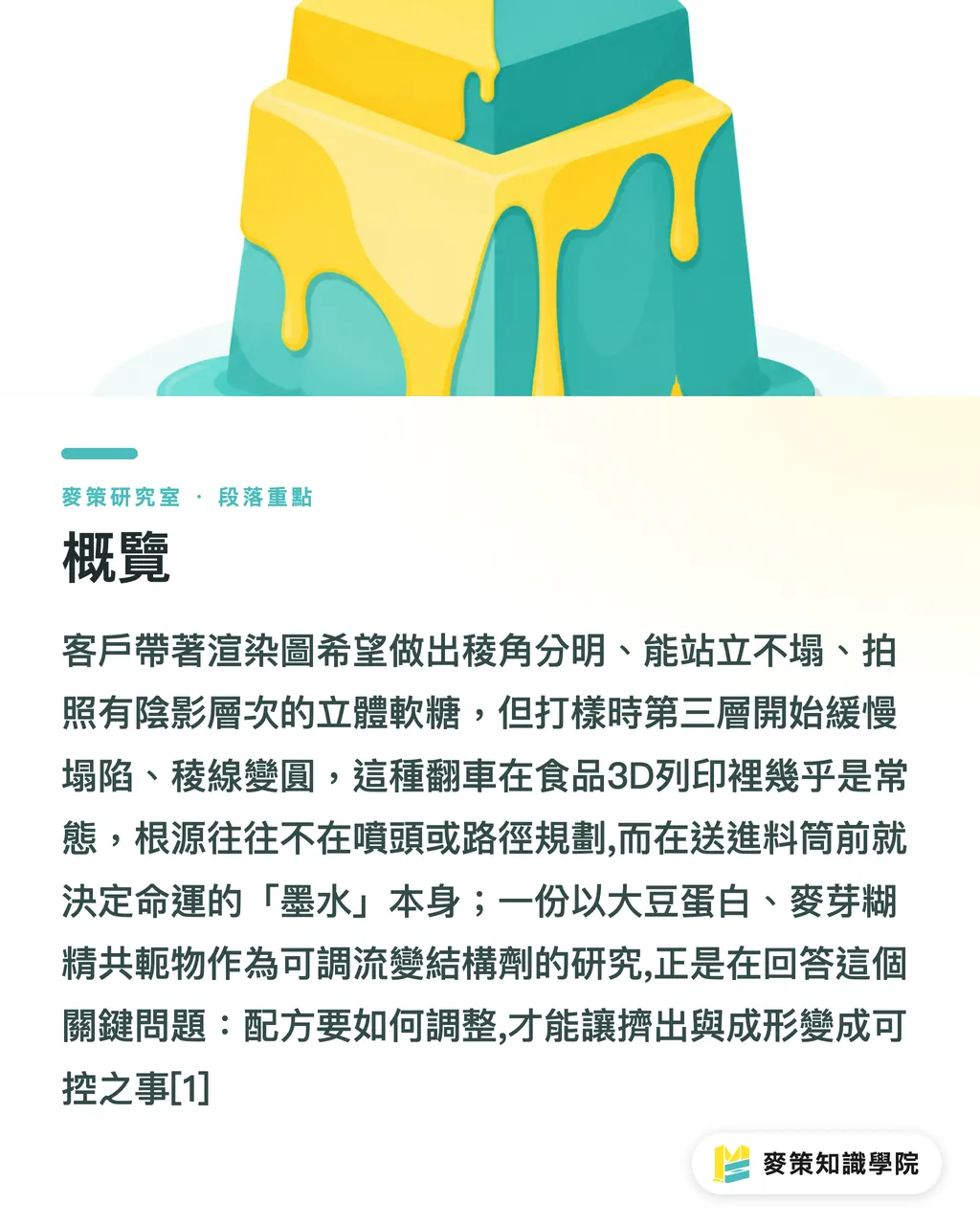 概覽｜食品3D列印卡關，八成是配方不是機器 段落重點