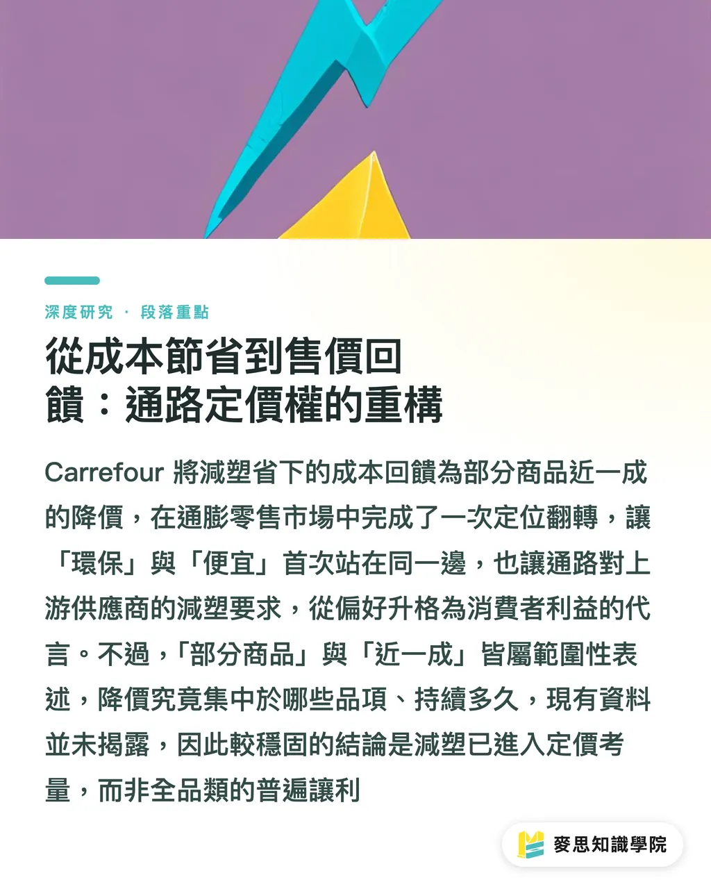 從成本節省到售價回饋：通路定價權的重構｜減塑作為定價變數：Carrefour 5,000 噸案例的成本傳導分析 段落重點
