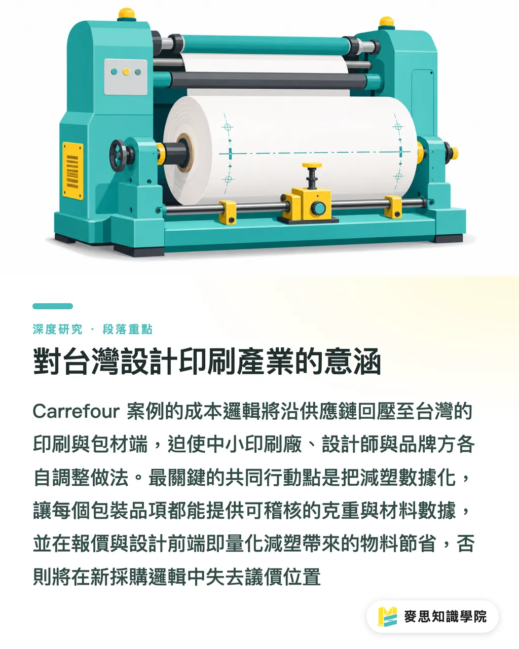 對台灣設計印刷產業的意涵|減塑作為定價變數:Carrefour 5,000 噸案例的成本傳導分析 段落重點