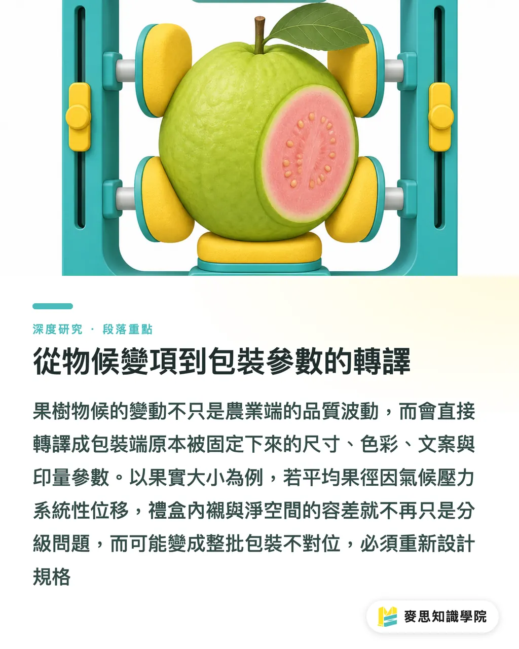 從物候變項到包裝參數的轉譯｜氣候變遷下番石榴產期漂移與品牌農產包裝的規格重構 段落重點