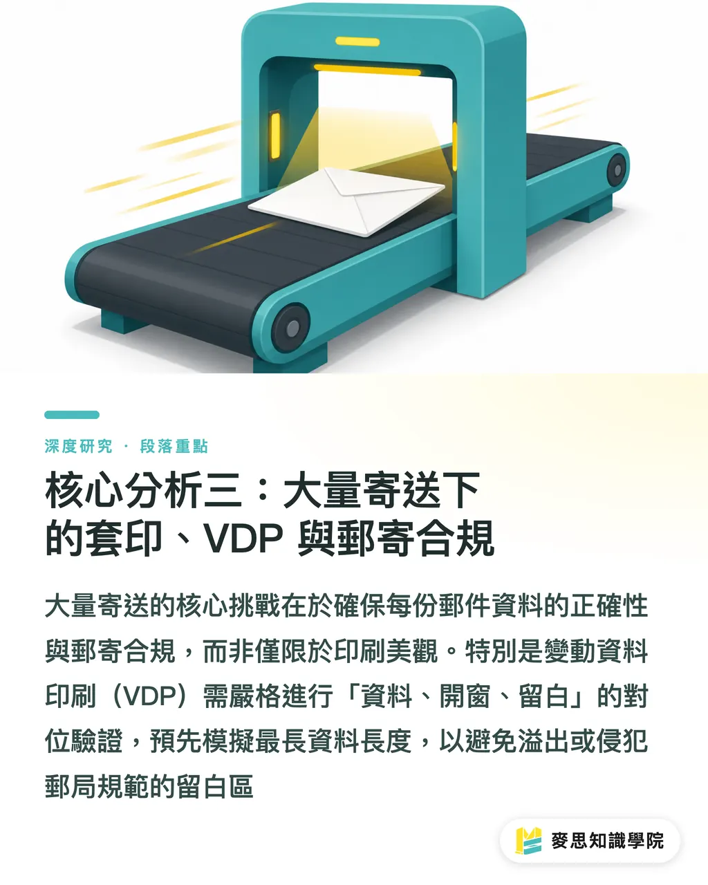 核心分析三:大量寄送下的套印、VDP 與郵寄合規|信封印刷的規格、開窗與郵寄合規:一個整合性綜述 段落重點
