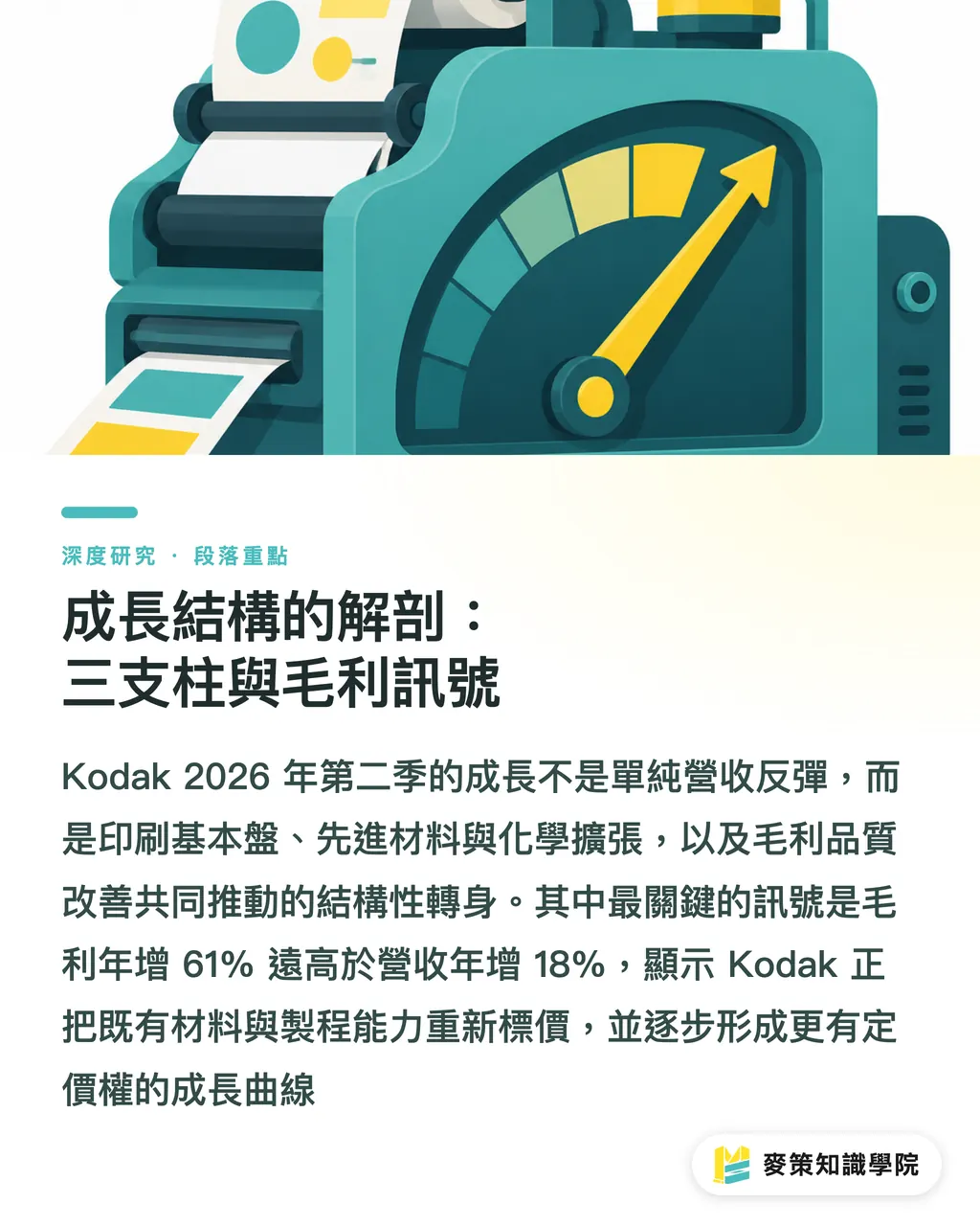 成長構造の解剖：三本柱と粗利のシグナル｜Kodak、4四半期連続で成長：Imaging-as-a-ServiceへのB2B転換と台湾への示唆 セクションの要点