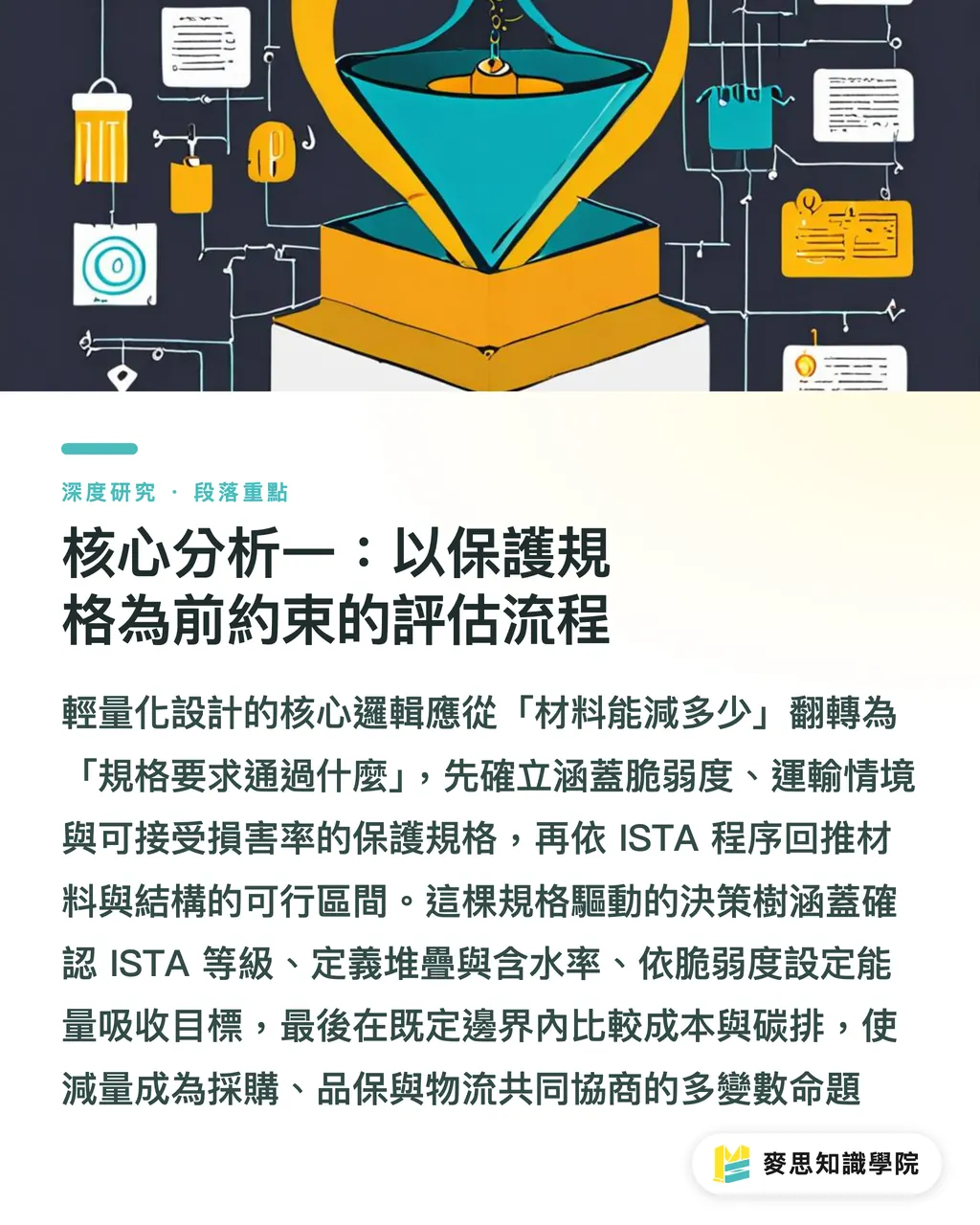 核心分析一：以保護規格為前約束的評估流程｜輕量化包裝的保護力悖論：克重、結構與緩衝材的減量設計框架 段落重點