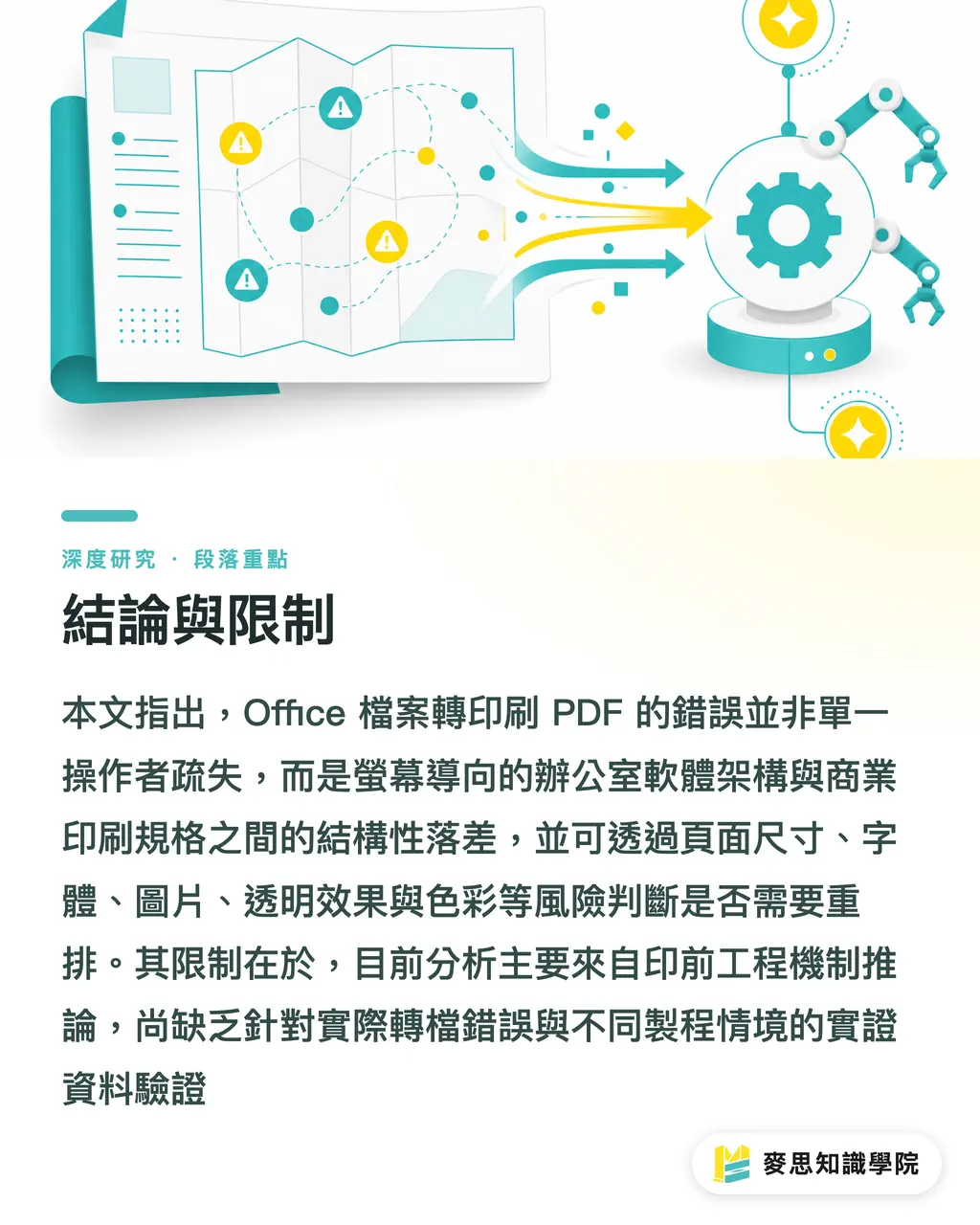 結論與限制|Office 檔轉印刷 PDF 的錯誤成因與風險分級 段落重點