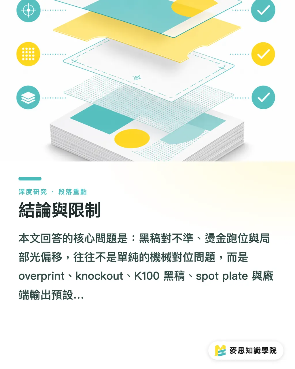 結論與限制|疊印與鏤空的黑稿跑位研究 段落重點