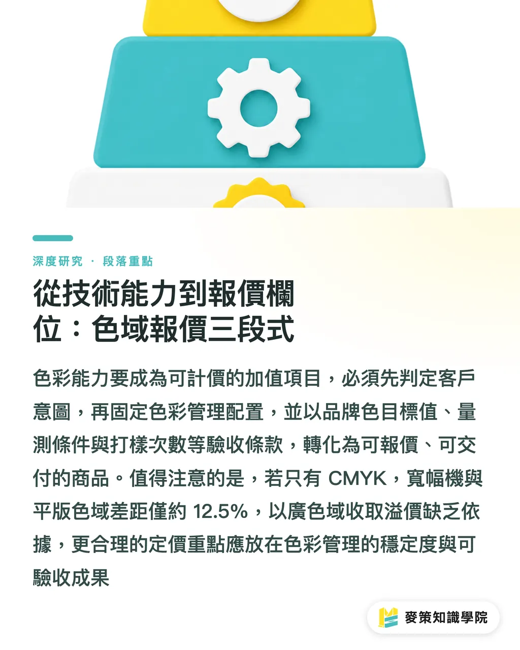 從技術能力到報價欄位:色域報價三段式|寬幅印刷超越 CMYK:色域如何成為報價單上的加值欄位 段落重點
