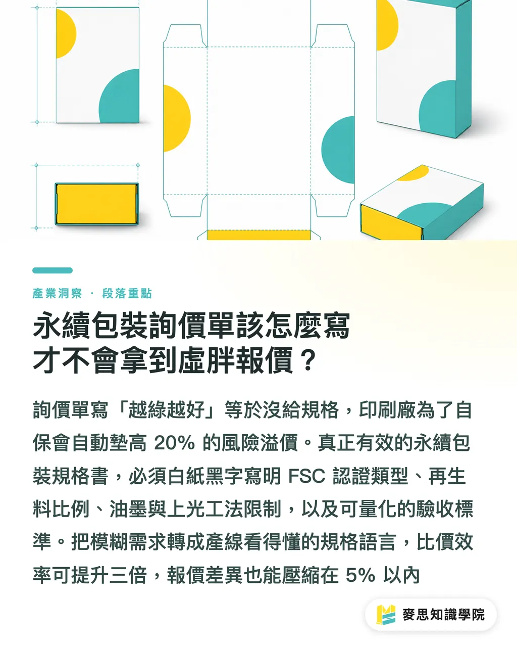 永續包裝詢價單該怎麼寫才不會拿到虛胖報價?|永續包裝為什麼常比預算高?資深顧問拆解隱形成本與降本指南 段落重點