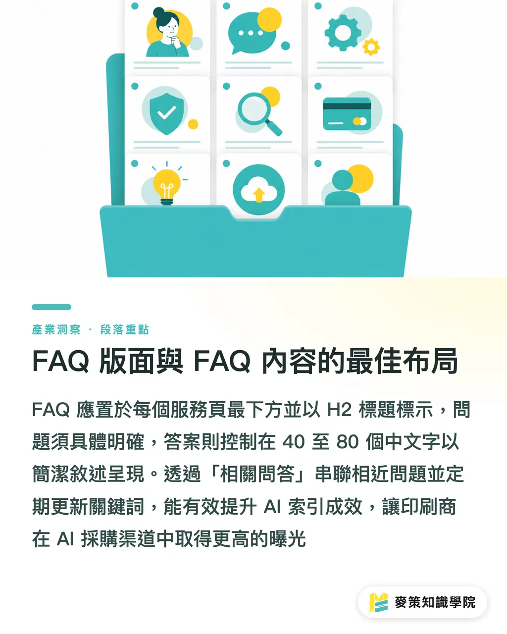 FAQ 版面與 FAQ 內容的最佳布局｜AI 推薦印刷商看什麼？完整指南 段落重點