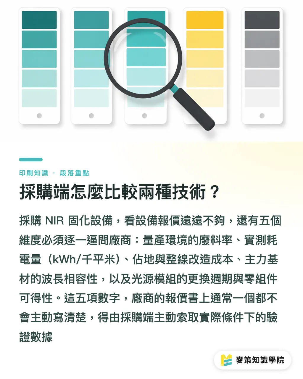 採購端怎麼比較兩種技術?|拒絕烘烤色差:NIR固化對比熱風乾燥,採購前要問的五件事 段落重點