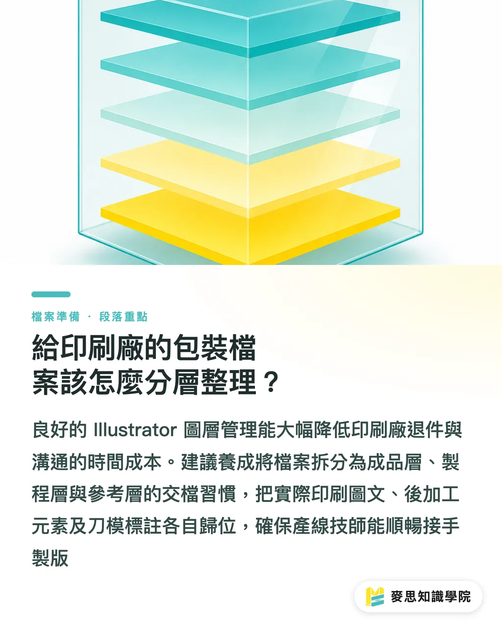 給印刷廠的包裝檔案該怎麼分層整理?|透明貼紙與包裝彩盒怎麼做稿?白墨疊印與刀模線設定的進階印前圖解 段落重點